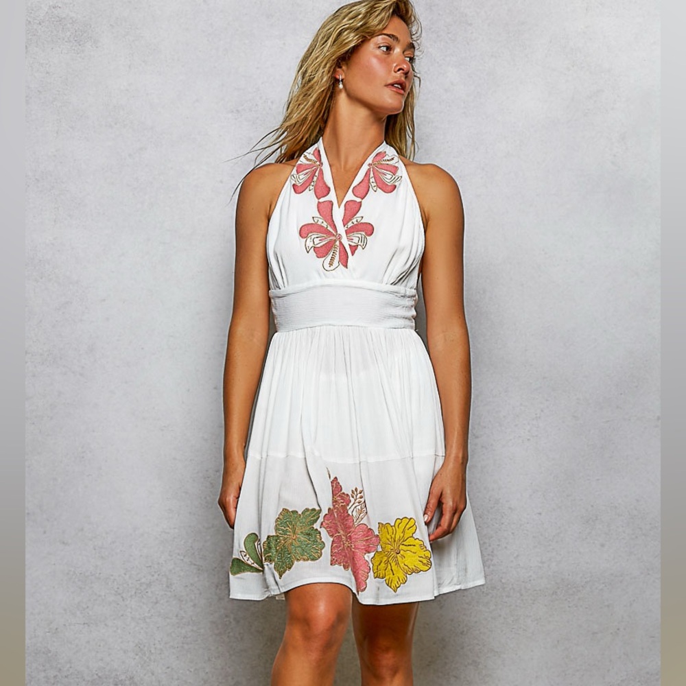 ♥️ Hello Gorgeous! White Halter Sundress Floral Flowy Fun! By POL